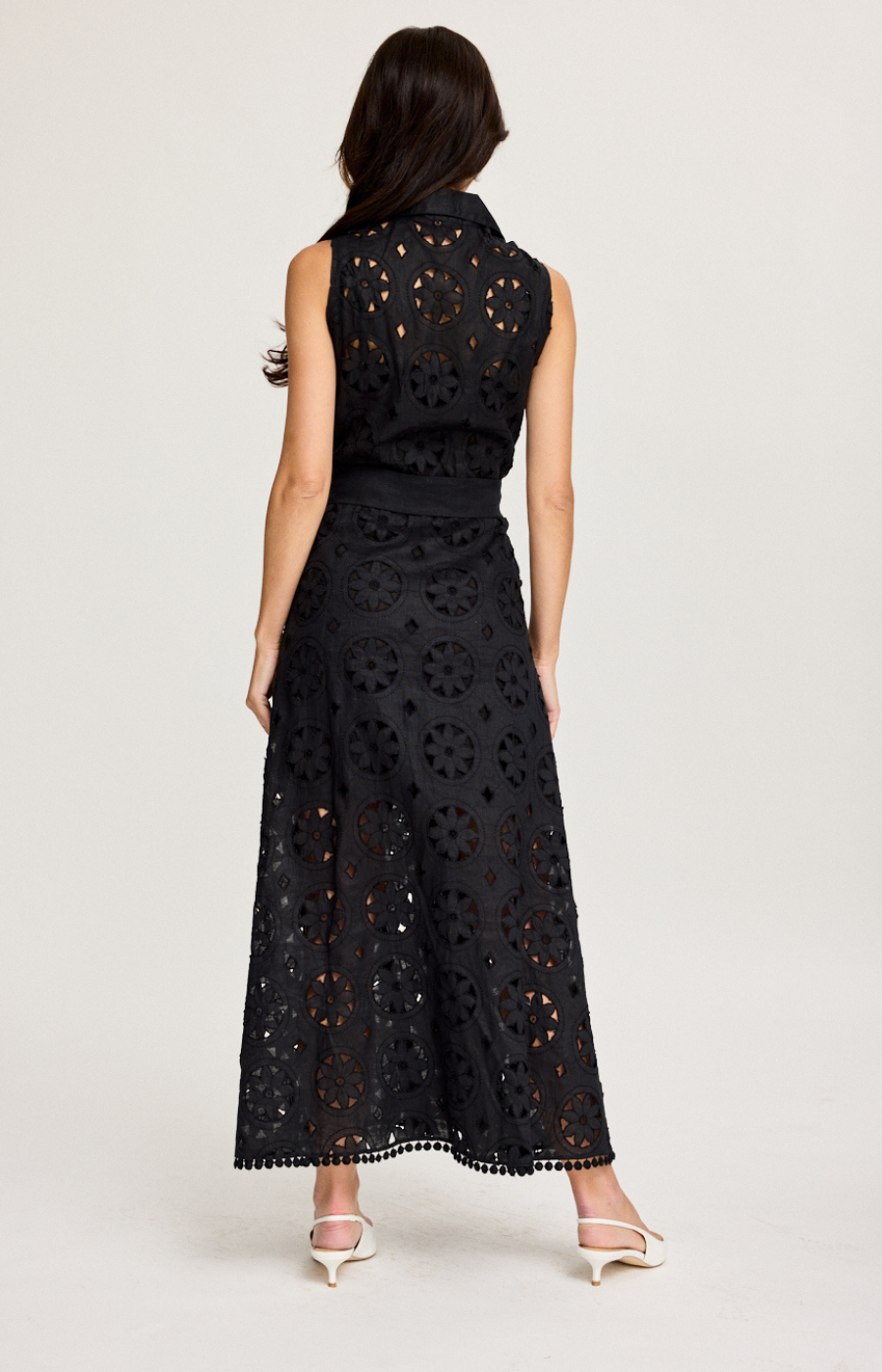 Elegant Black Linen Dress | Sleeveless Sangallo Linen Dress