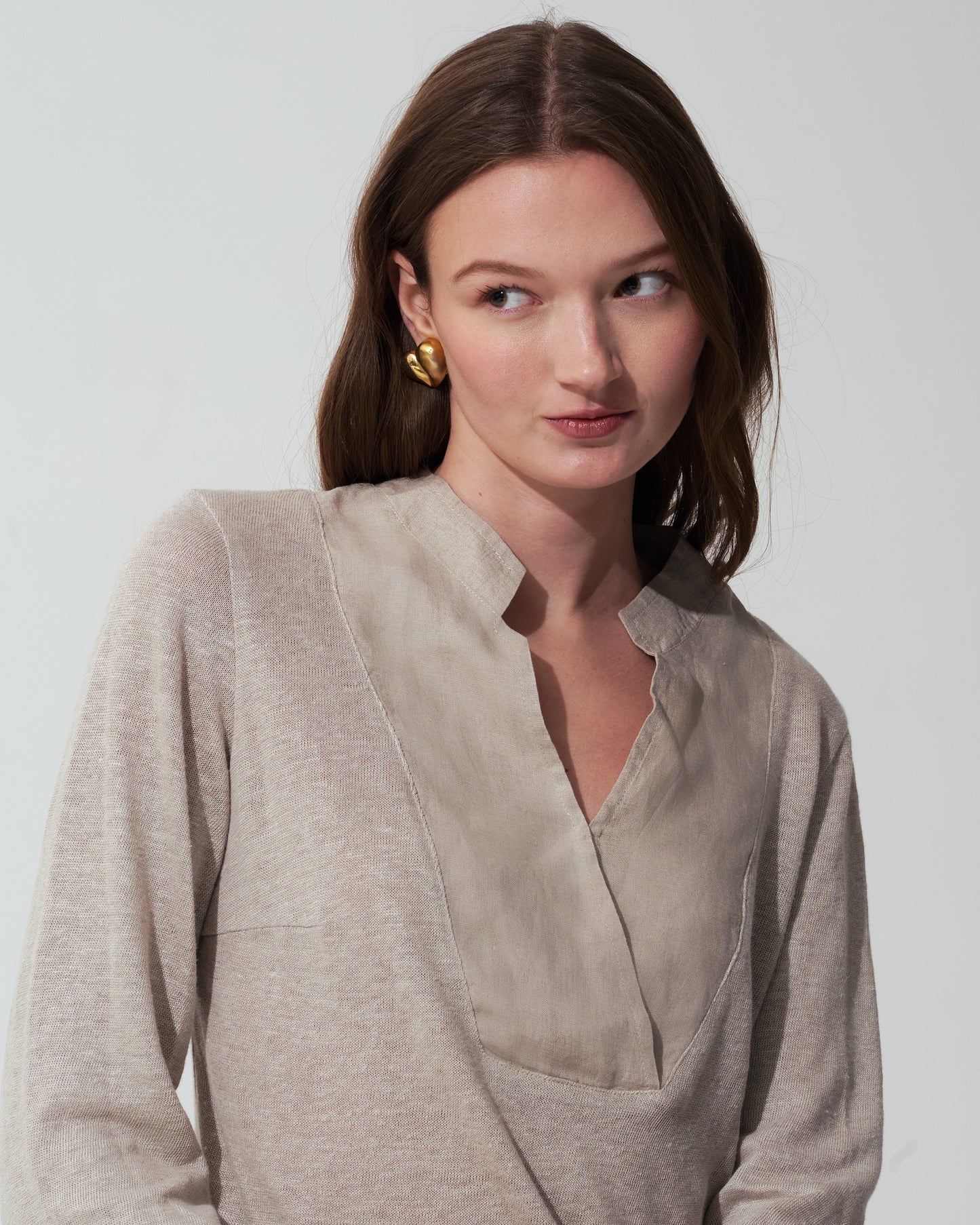 Laura Split Neck Linen Gauze Shirt