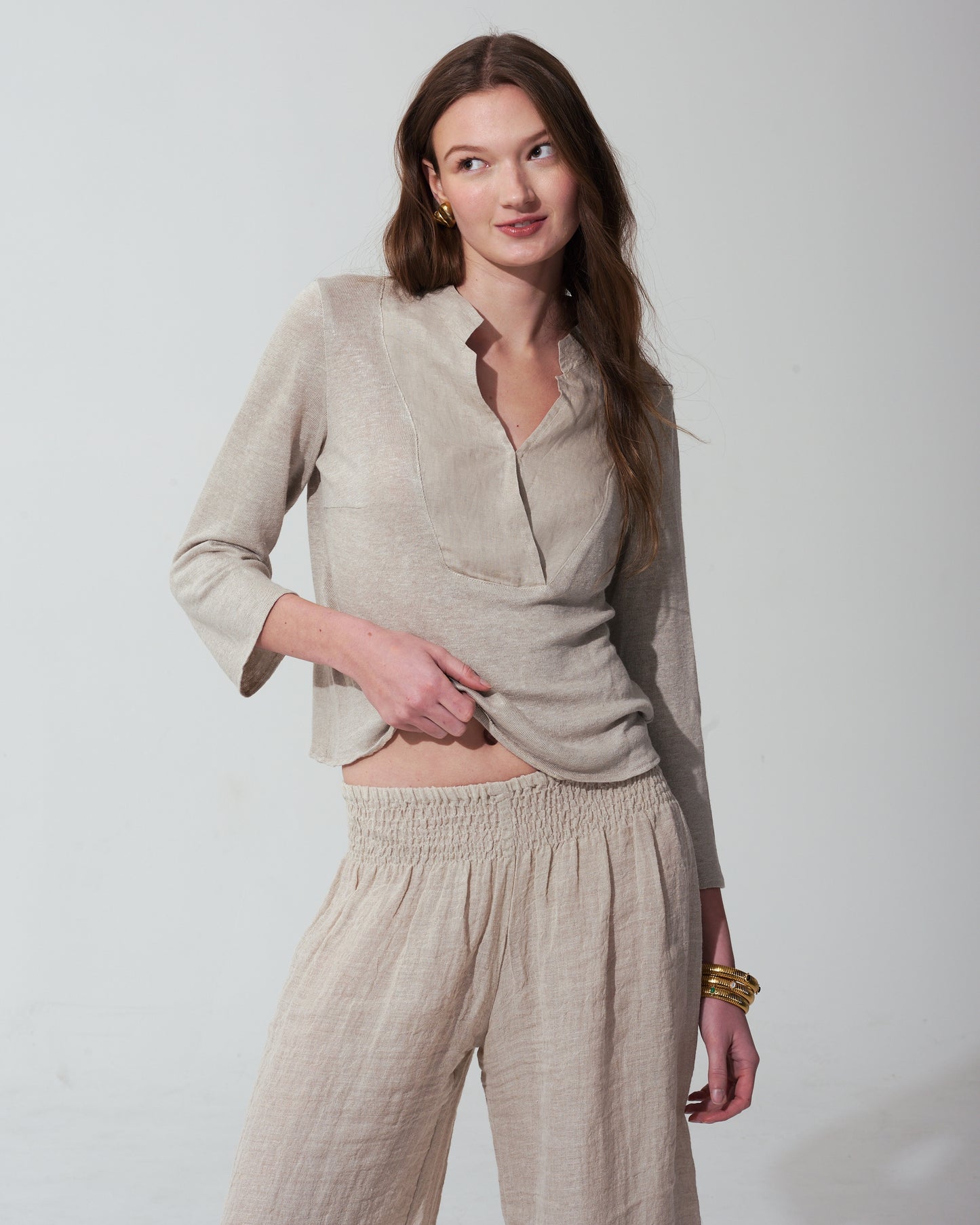 Laura Split Neck Linen Gauze Shirt